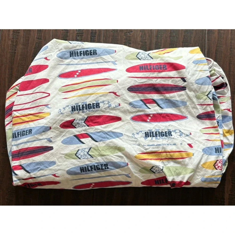 Tommy Hilfiger Twin Fitted Sheet Surfs Up Surfboard Beach Coastal Red Blue